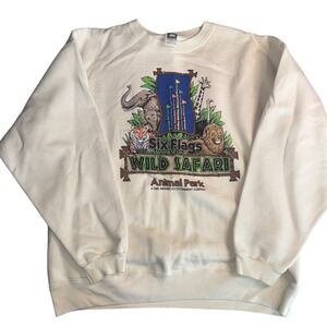 Vintage Six Flags Wild Safari Animal Park 90s Graphic Sweatshirt Cream size XL